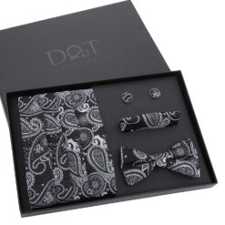 Black & Silver Paisley Bohemian Bow Tie 4pc Gift Box Set