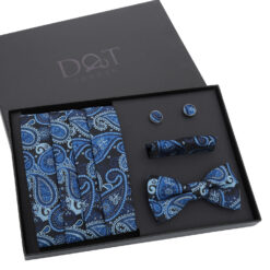 Black & Silver Paisley Bohemian Bow Tie 4pc Gift Box Set