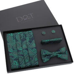 Black & Silver Paisley Bohemian Bow Tie 4pc Gift Box Set
