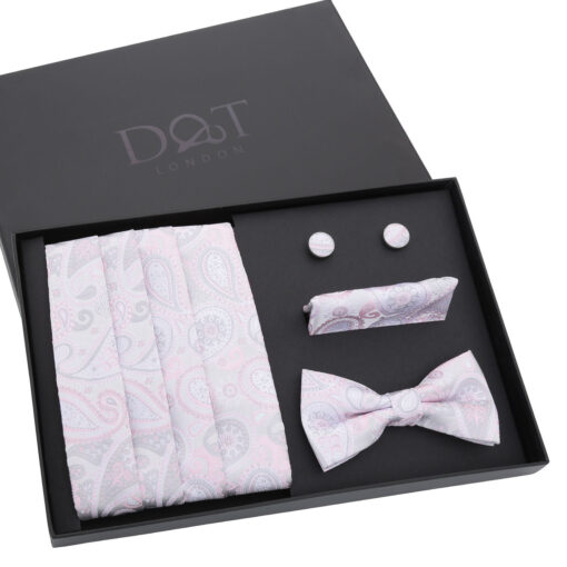 Black & Silver Paisley Bohemian Bow Tie 4pc Gift Box Set