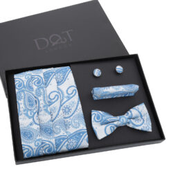 Black & Silver Paisley Bohemian Bow Tie 4pc Gift Box Set