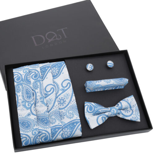 Black & Silver Paisley Bohemian Bow Tie 4pc Gift Box Set