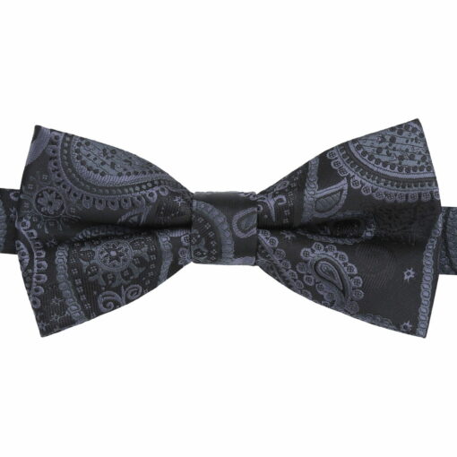 Black & Charcoal Paisley Bohemian Pre-Tied Thistle Bow Tie