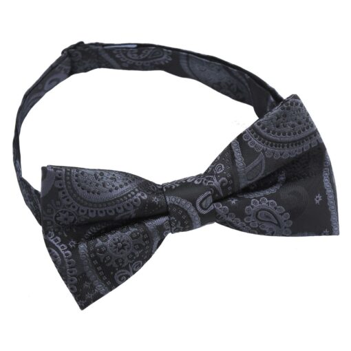 Black & Charcoal Paisley Bohemian Pre-Tied Thistle Bow Tie