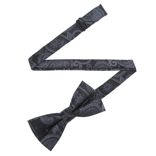 Black & Charcoal Paisley Bohemian Pre-Tied Thistle Bow Tie