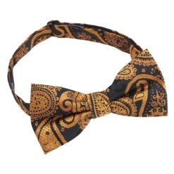 Black & Gold Paisley Bohemian Pre-Tied Bow Tie