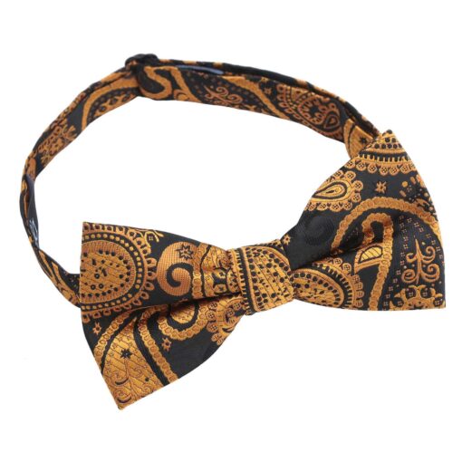 Black & Gold Paisley Bohemian Pre-Tied Thistle Bow Tie