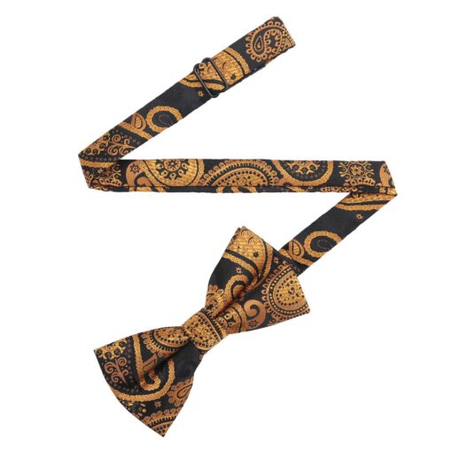 Black & Gold Paisley Bohemian Pre-Tied Thistle Bow Tie