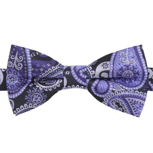 Black & Purple Paisley Bohemian Pre-Tied Thistle Bow Tie