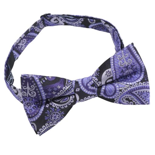 Black & Purple Paisley Bohemian Pre-Tied Thistle Bow Tie