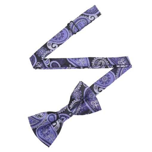 Black & Purple Paisley Bohemian Pre-Tied Thistle Bow Tie