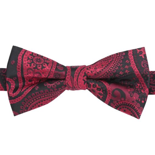 Black & Red Paisley Bohemian Pre-Tied Thistle Bow Tie