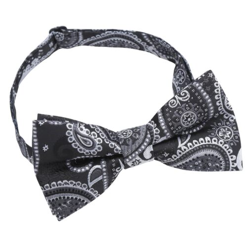 Black & Silver Paisley Bohemian Pre-Tied Thistle Bow Tie