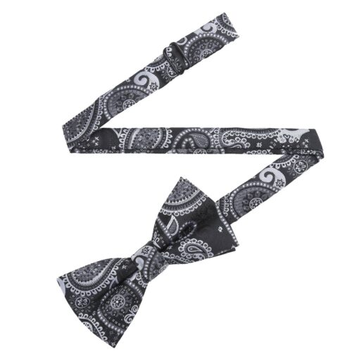 Black & Silver Paisley Bohemian Pre-Tied Thistle Bow Tie