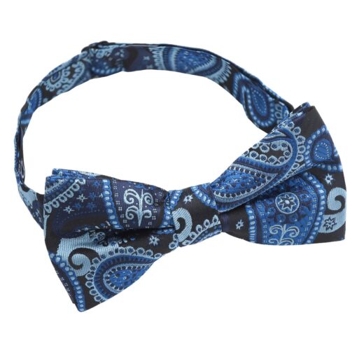 Blue & Black Paisley Bohemian Pre-Tied Thistle Bow Tie