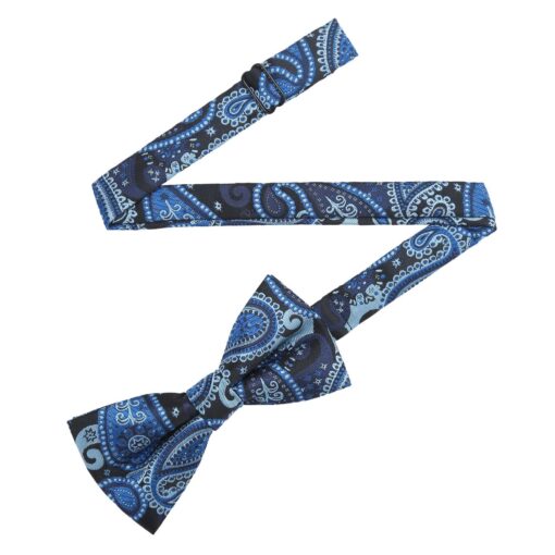 Blue & Black Paisley Bohemian Pre-Tied Thistle Bow Tie