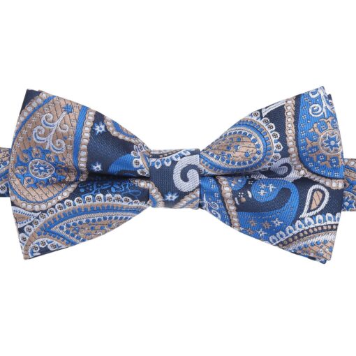 Blue & Cream Paisley Bohemian Pre-Tied Bow Tie