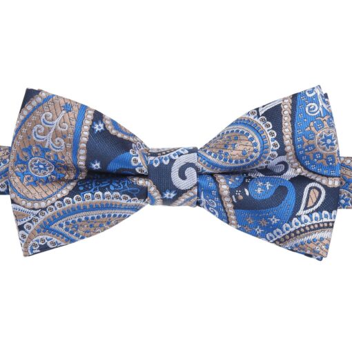 Blue & Cream Paisley Bohemian Pre-Tied Thistle Bow Tie