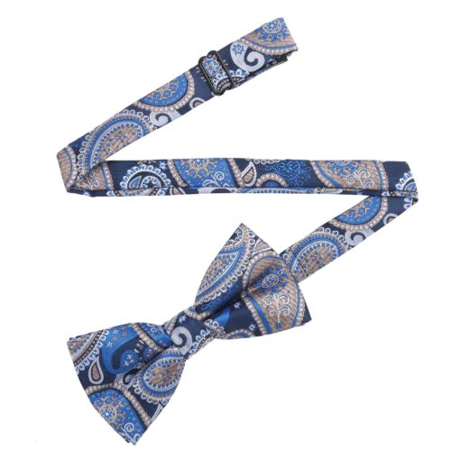 Blue & Cream Paisley Bohemian Pre-Tied Thistle Bow Tie