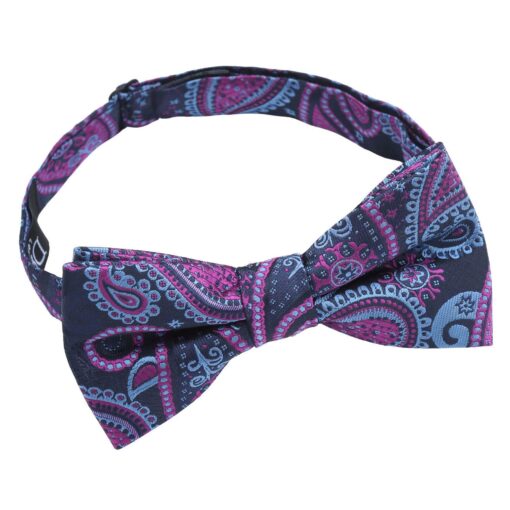 Blue & Orchid Paisley Bohemian Pre-Tied Thistle Bow Tie