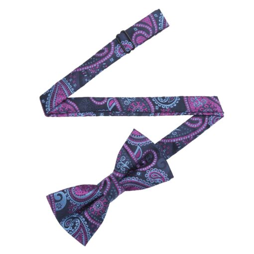 Blue & Orchid Paisley Bohemian Pre-Tied Thistle Bow Tie