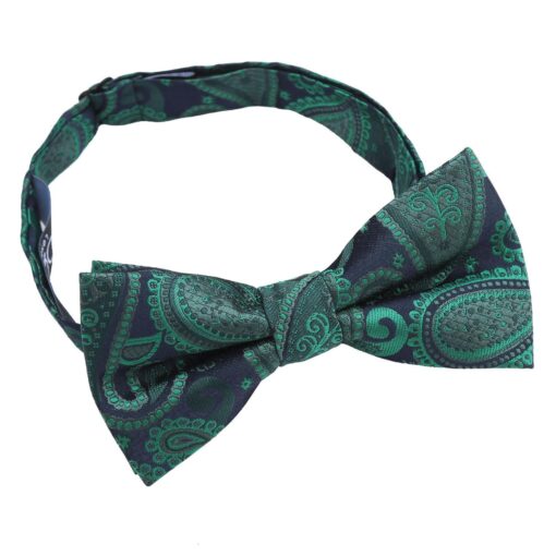 Navy & Green Paisley Bohemian Pre-Tied Thistle Bow Tie