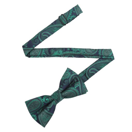 Navy & Green Paisley Bohemian Pre-Tied Thistle Bow Tie