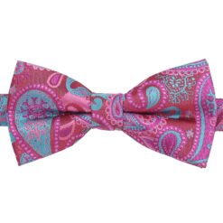 Pink & Turquoise Paisley Bohemian Pre-Tied Bow Tie