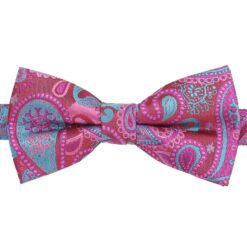 Pink & Turquoise Paisley Bohemian Pre-Tied Thistle Bow Tie