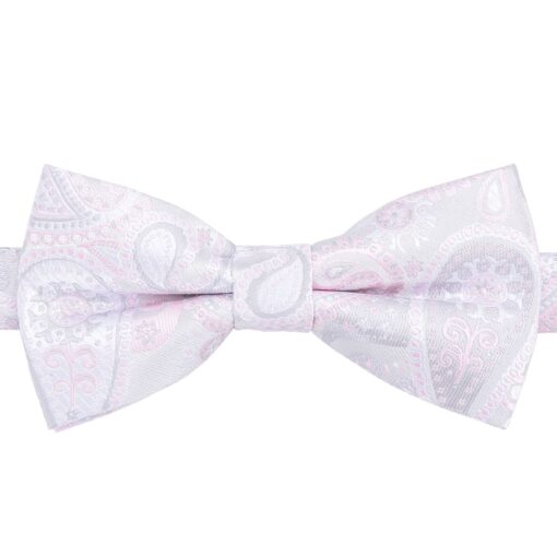 Silver & Pink Paisley Bohemian Pre-Tied Bow Tie