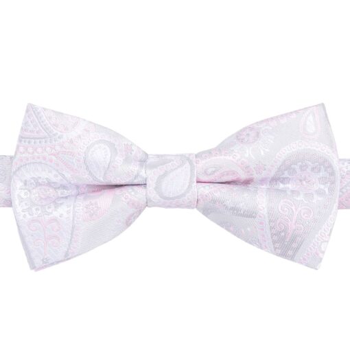 Silver & Pink Paisley Bohemian Pre-Tied Thistle Bow Tie