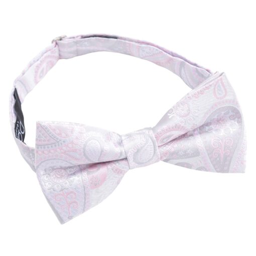 Silver & Pink Paisley Bohemian Pre-Tied Bow Tie