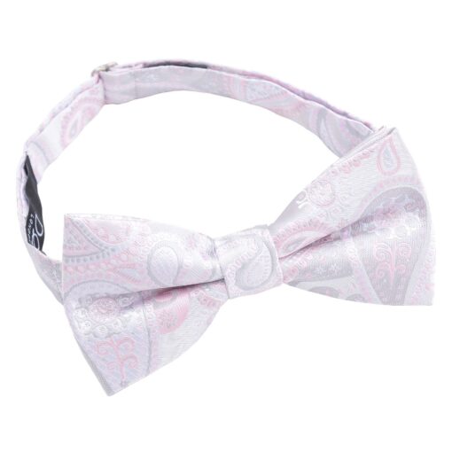 Silver & Pink Paisley Bohemian Pre-Tied Thistle Bow Tie