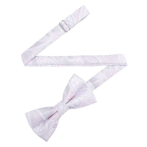 Silver & Pink Paisley Bohemian Pre-Tied Bow Tie