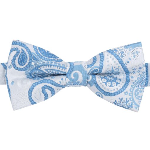 White & Blue Paisley Bohemian Pre-Tied Bow Tie