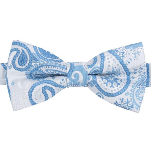 White & Blue Paisley Bohemian Pre-Tied Thistle Bow Tie