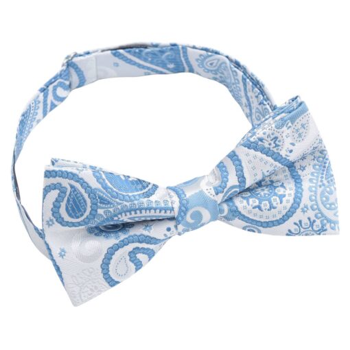 White & Blue Paisley Bohemian Pre-Tied Thistle Bow Tie