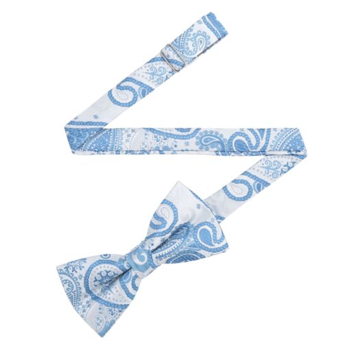 White & Blue Paisley Bohemian Pre-Tied Bow Tie