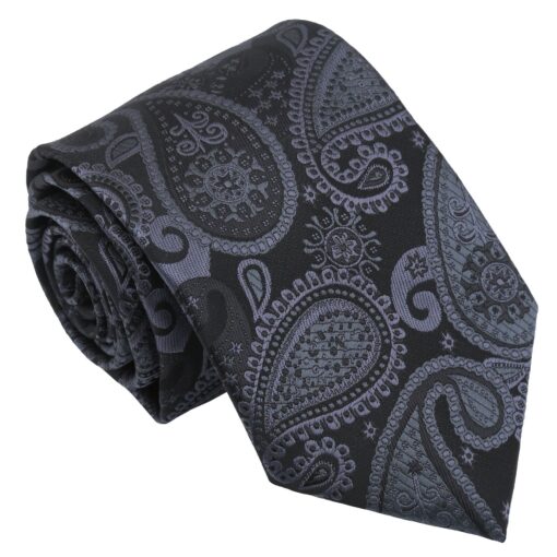 Black & Charcoal Paisley Bohemian Modern Classic Tie