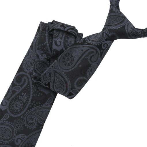 Black & Charcoal Paisley Bohemian Modern Classic Tie