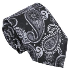 Black & Silver Paisley Bohemian Modern Classic Tie