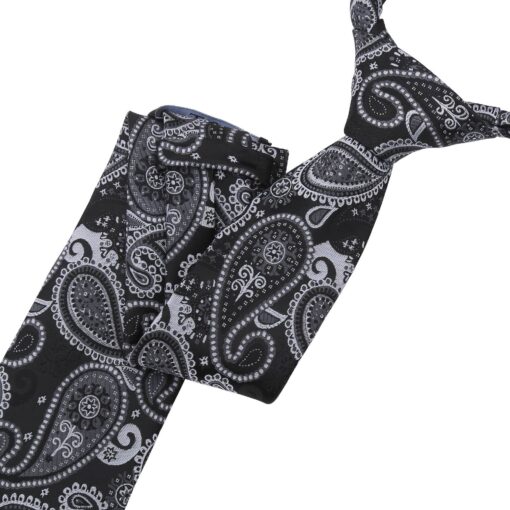 Black & Silver Paisley Bohemian Modern Classic Tie