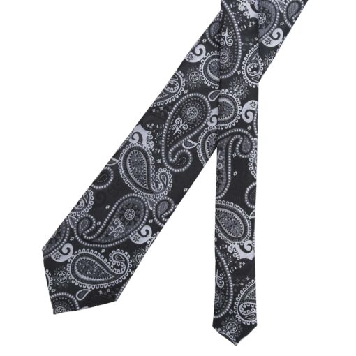 Black & Silver Paisley Bohemian Modern Classic Tie