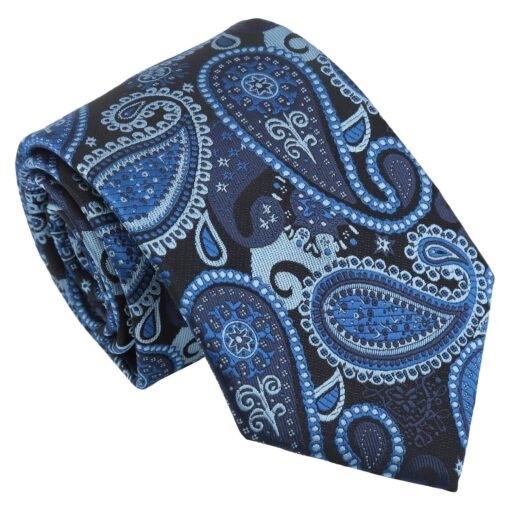 Blue & Black Paisley Bohemian Modern Classic Tie