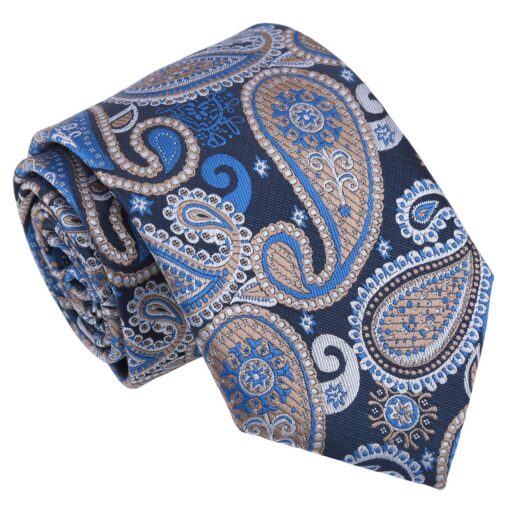 Blue & Cream Paisley Bohemian Modern Classic Tie