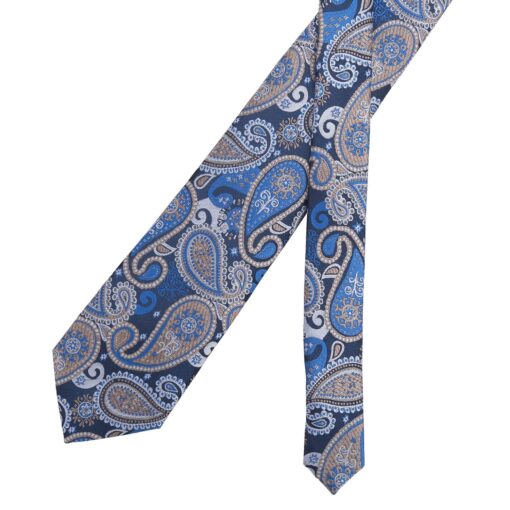 Blue & Cream Paisley Bohemian Modern Classic Tie