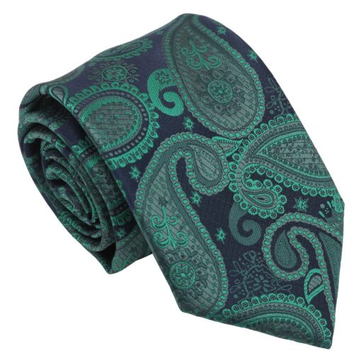 Navy & Green Paisley Bohemian Modern Classic Tie