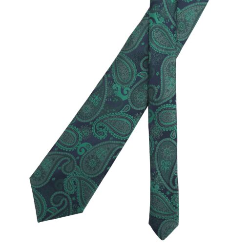 Navy & Green Paisley Bohemian Modern Classic Tie