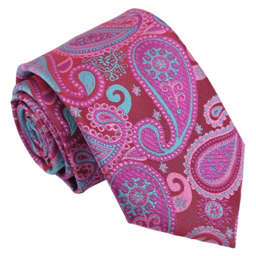 Pink & Turquoise Paisley Bohemian Tie