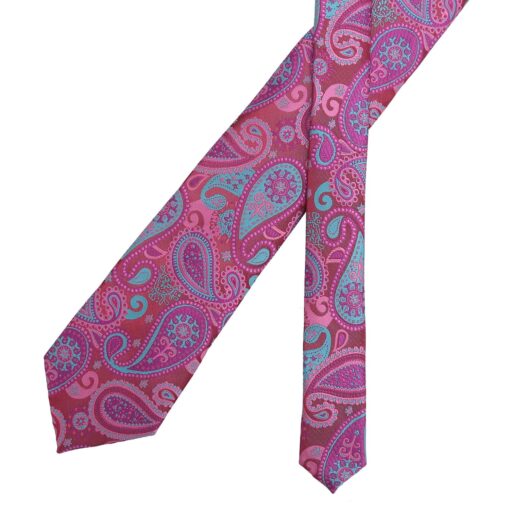 Pink & Turquoise Paisley Bohemian Tie